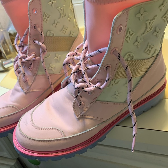 Louis Vuitton Pink and Cream Lace Up Boots - Picture 2 of 3